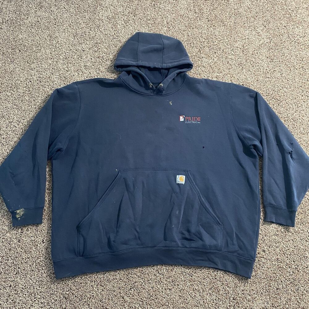 Carhartt Hoodie Mens 3XL Blue Workwear Distressed‎ Paint Stains Splatter Holes